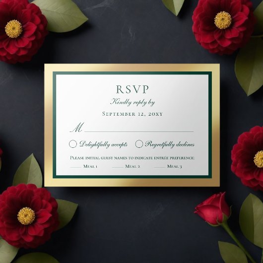Klassieke Faux Gold Emerald Groene Maaltijd Keuze  RSVP Kaartje