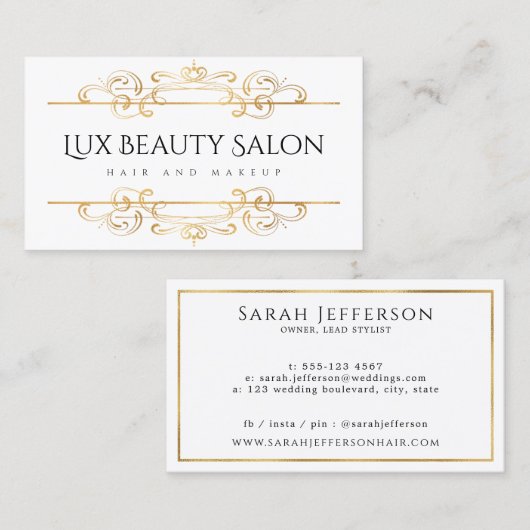 Klassieke Faux Gold Foil Elegant Swirls White Visitekaartje (Voorkant / Achterkant)