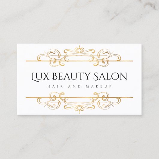 Klassieke Faux Gold Foil Elegant Swirls White Visitekaartje (Voorkant)