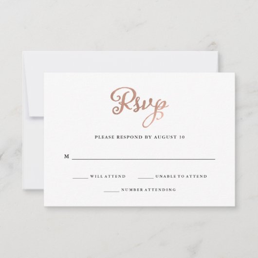 Klassieke Faux Roos Gold Wedding RSVP Kaartje (Voorkant)