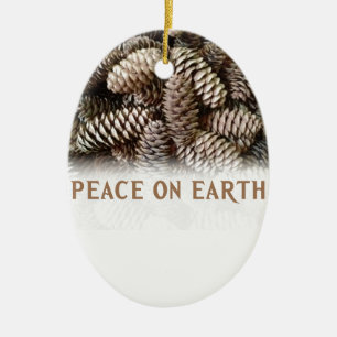 Klassieke feestdag Pine Kone Peace on Earth Keramisch Ornament