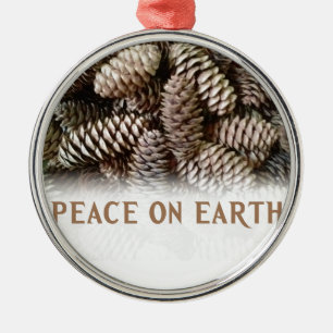 Klassieke feestdag Pine Kone Peace on Earth Metalen Ornament