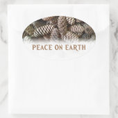 Klassieke feestdag Pine Kone Peace on Earth Ovale Sticker (Tas)