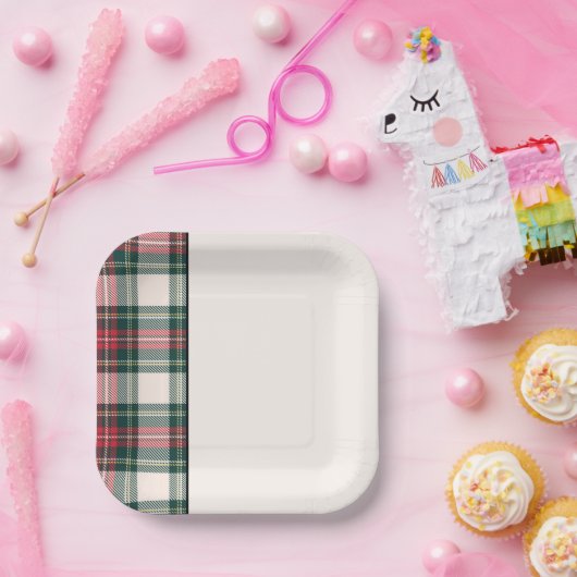 Klassieke feestdag Tartan Festive Two Tone Pape Papieren Bordje (Feest)