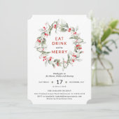 Klassieke feestdag Wreath Berry party uitnodiging (Staand voorkant)