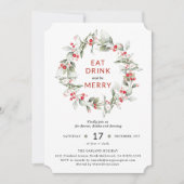 Klassieke feestdag Wreath Berry party uitnodiging (Voorkant)