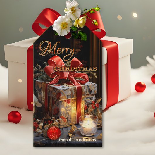 Klassieke Feestelijke Kaars Licht Vrolijk Kerstfee Cadeaulabel