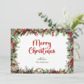 Klassieke feestelijke waterverf groen met holly feestdagenkaart (Staand voorkant)