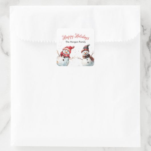 Klassieke & feestelijke waterverf Snowman Vierkante Sticker (Tas)