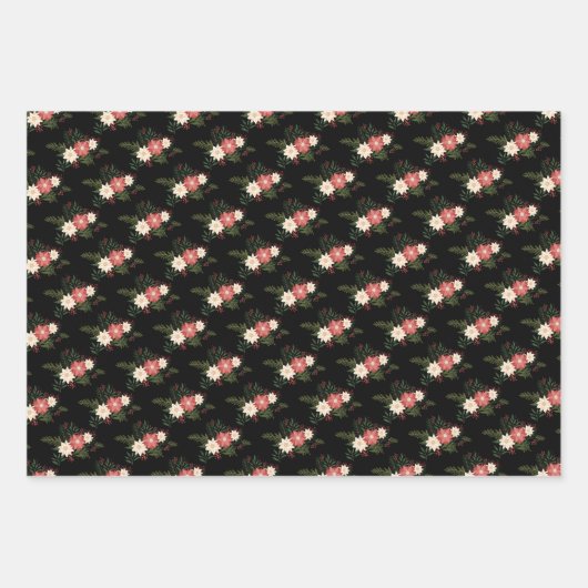 Klassieke Feestelijke Winter Bloemen Vakantie Inpakpapier Vel (Voorkant 3)