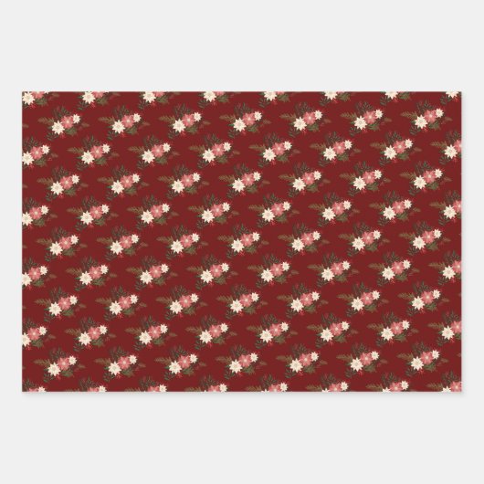 Klassieke Feestelijke Winter Bloemen Vakantie Inpakpapier Vel (Voorkant 2)