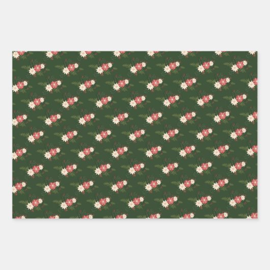 Klassieke Feestelijke Winter Bloemen Vakantie Inpakpapier Vel (Voorkant)