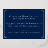 Klassieke feestkerst nieuwjaar blauw Silver Folie Feestdagenkaart (Achterkant)