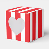 Klassieke felrode en wit gestreepte hartvorm 2x2x2 bedankdoosjes (Voorkant Zijde)