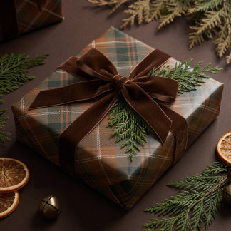 Klassieke Festive Bruine Groene Kerst Tartan Plaid Cadeaupapier