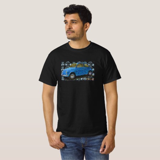 Klassieke Fiat 500 in blauw T-shirt (Voorkant volledig)