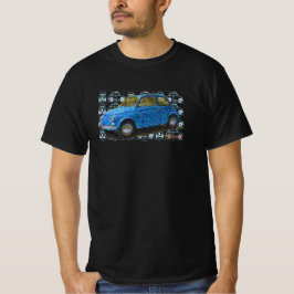 Klassieke Fiat 500 in blauw T-shirt