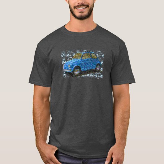 Klassieke Fiat 500 in blauw T-shirt (Voorkant)