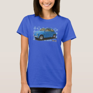 Klassieke Fiat 500 in blauw T-shirt
