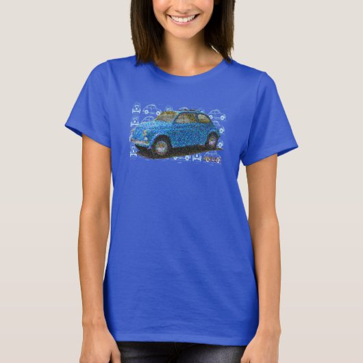 Klassieke Fiat 500 in blauw T-shirt (Voorkant)