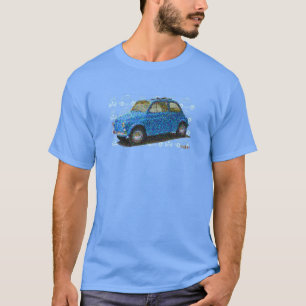 Klassieke Fiat 500 in lichtblauw T-shirt
