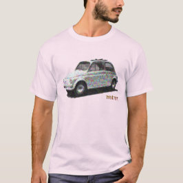 Klassieke Fiat 500 in wit op lichtroze T-shirt
