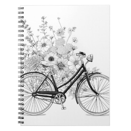 Klassieke Fiets Bloom Line Art Design Notitieboek (Voorkant)
