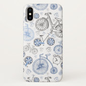 Klassieke fietsen met klokken blauw grijs patroon Case-Mate iPhone case (Achterkant)