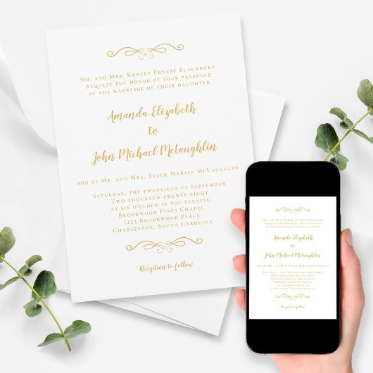 Klassieke fijne gouden formale legante chic Weddin Kaart