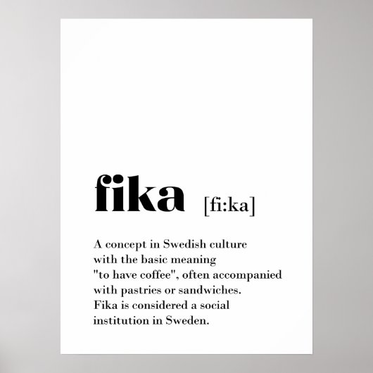Klassieke Fika Definition koffie Zweden Poster (Voorkant)