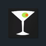 Klassieke film Martini uitgerekt canvas (groter)<br><div class="desc">Deze Classic Movie Martini Stretched Canvas (zwart) heeft een zwarte achtergrond en het afbeelding van een wit silhouet van een martini-glas. In het glas zit een glorieuze groene olijf met een oranje pimento. Dit is een leuk kunstwerk voor iedereen die wenst dat ze een personage waren in een klassieke film....</div>