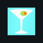 Klassieke film Martini uitgerekt canvas (groter)<br><div class="desc">Deze Classic Movie Martini Stretched Canvas (turquoise) heeft een zwarte achtergrond en het afbeelding van een wit silhouet van een martiniglas. In het glas zit een glorieuze groene olijf met een oranje pimento. Dit is een leuk kunstwerk voor iedereen die wenst dat ze een personage waren in een klassieke film....</div>