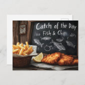 Klassieke Fish & Chips en Blackboard illustratie Briefkaart (Voorkant / Achterkant)