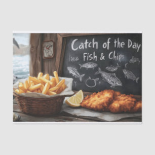 Klassieke Fish & Chips en Blackboard illustratie Tissuepapier
