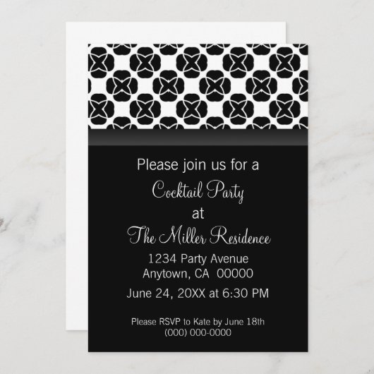 Klassieke flair Cocktail Party Invite, zwart-wit Kaart (Voorkant / Achterkant)