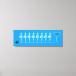 Klassieke Flight Attendant stretched canvas Print<br><div class="desc">Wanneer u deze Classic Flight Attendant Stretched Canvas Print ziet, zal het liefde zijn op de eerste vlucht! Geïnspireerd door de minimalistische kunst uit de jaren zestig, heeft dit ontwerp een levendige, hemelsblauwe achtergrond. Er zijn rijen van dezelfde retro stewardessen die aqua uniformen en pillbox petten dragen. De lieve, geposte...</div>