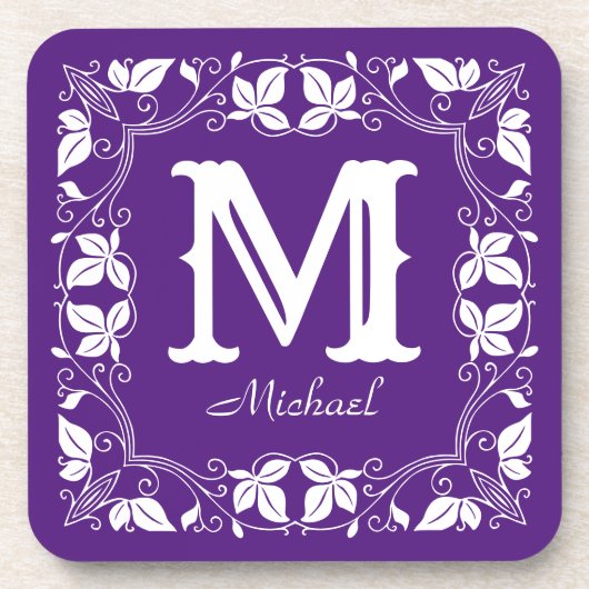  Klassieke Floral Aangepaste Monogram Naam Bier Onderzetter (Voorkant)