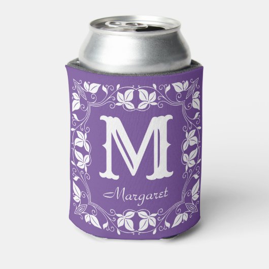  Klassieke Floral Aangepaste Monogram Naam Blikjeskoeler (Blikje Achterkant)