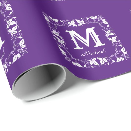 Klassieke Floral Aangepaste Monogram Naam Cadeaupapier (Rol Hoek)