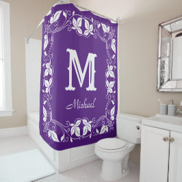  Klassieke Floral Aangepaste Monogram Naam Douchegordijn