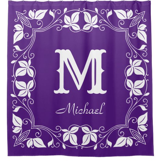Klassieke Floral Aangepaste Monogram Naam Douchegordijn (Voorkant)