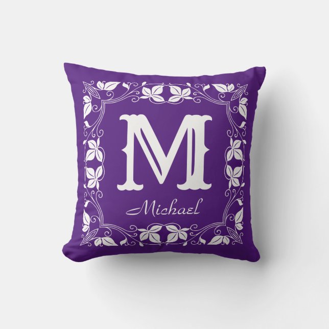  Klassieke Floral Aangepaste Monogram Naam Kussen (Voorkant)