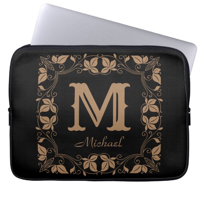  Klassieke Floral Aangepaste Monogram Naam Laptop Sleeve (Voorkant)