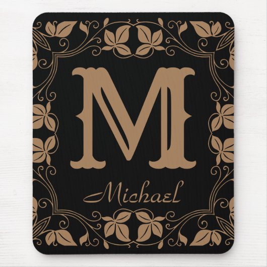  Klassieke Floral Aangepaste Monogram Naam Muismat (Voorkant)
