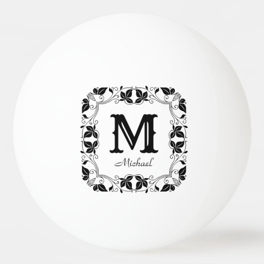  Klassieke Floral Aangepaste Monogram Naam Pingpongbal (Voorkant)