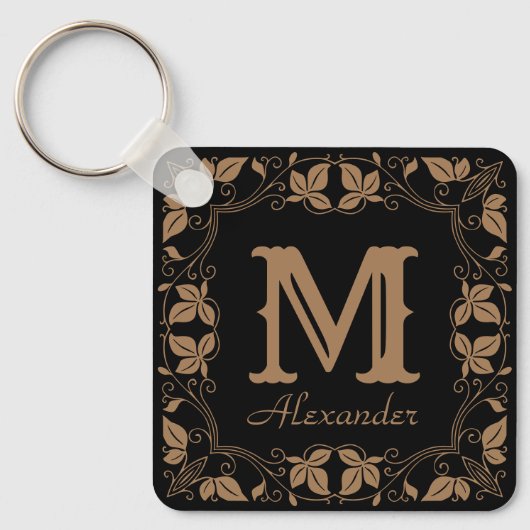  Klassieke Floral Aangepaste Monogram Naam Sleutelhanger (Voorkant)