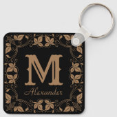  Klassieke Floral Aangepaste Monogram Naam Sleutelhanger (Achterkant)