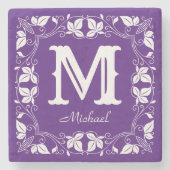  Klassieke Floral Aangepaste Monogram Naam Stenen Onderzetter (Voorkant)