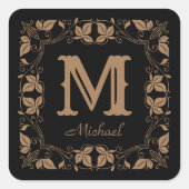  Klassieke Floral Aangepaste Monogram Naam Vierkante Sticker (Voorkant)