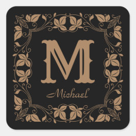  Klassieke Floral Aangepaste Monogram Naam Vierkante Sticker